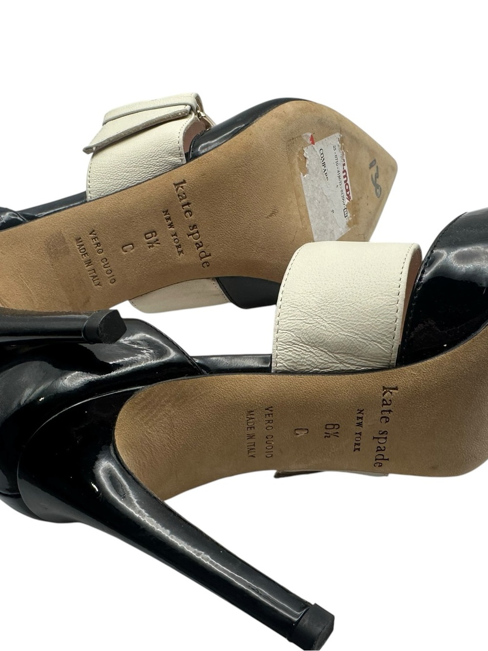 kate spade Black Patent Pointed-Toe Pumps with Cream Strap - Picture 5 of 5